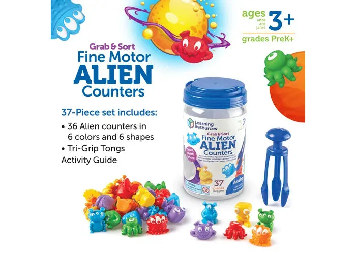 Learning Resources Grab & Sort Fine Motor Alien Counters